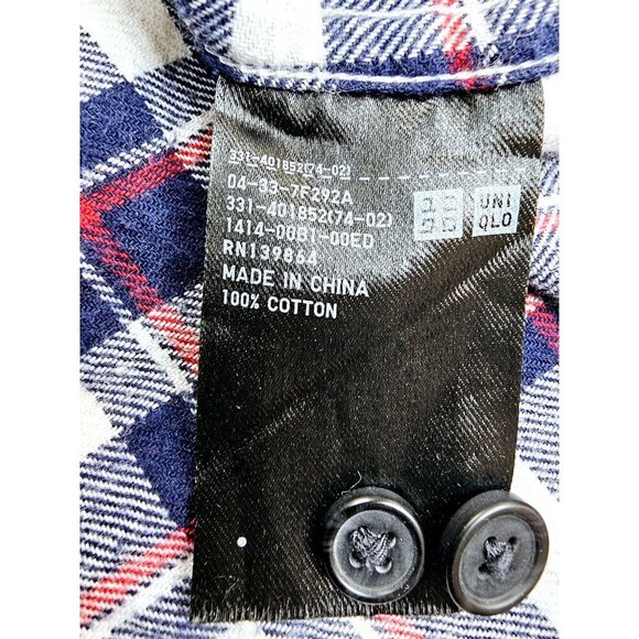 Uniqlo Size Small Men's White Black Red Check Long Sleeve Flannel Cotton Shirt - Picture 7 of 10